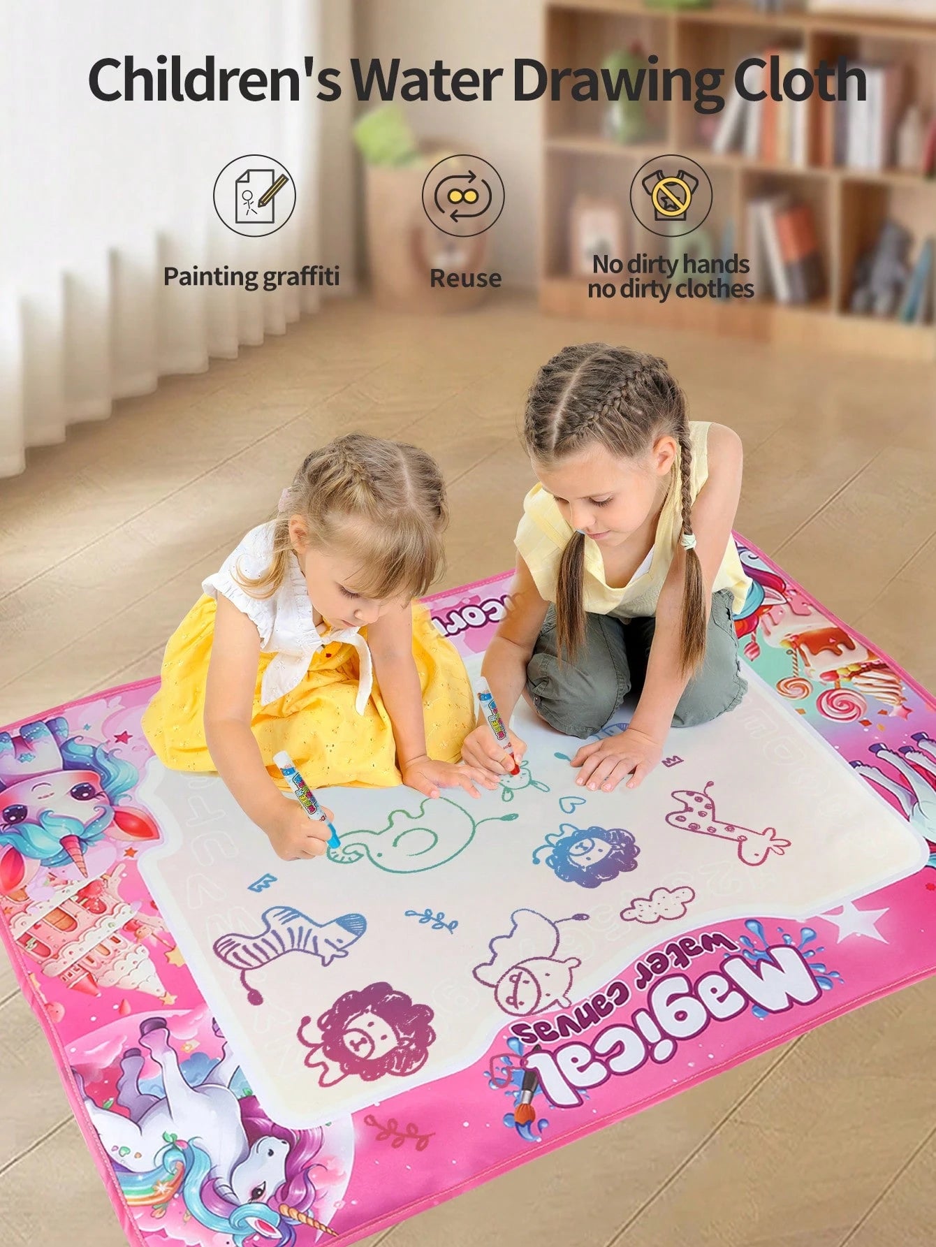 Christmas Decoration Water Drawing Mat - Children'S Painting & Writing Colorful Graffiti Drawing Mat Toy with Magic Pen, Educational Toy, Large Size Water Drawing Pad, Neat Neon Color, Suitable for 3-8 Years Old Girls & Boys, Birthday, Christmas, Thanksgiving Gift